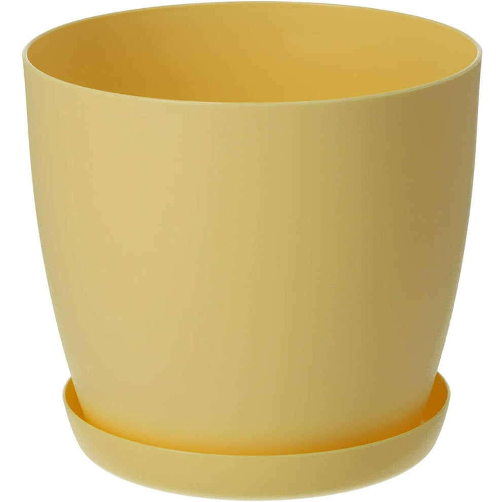 B2c (Yellow Matt, 16 Cm) Plant Pots Flower Planter 6 Colours 8 Sizes Matt Plastic Pot + Saucer Tray Deco