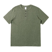 (Black, XL) Heavyweight Slub Cotton Men‘s T-Shirt Henley Neck American Vintage Loose Soft Undershirt Summer
