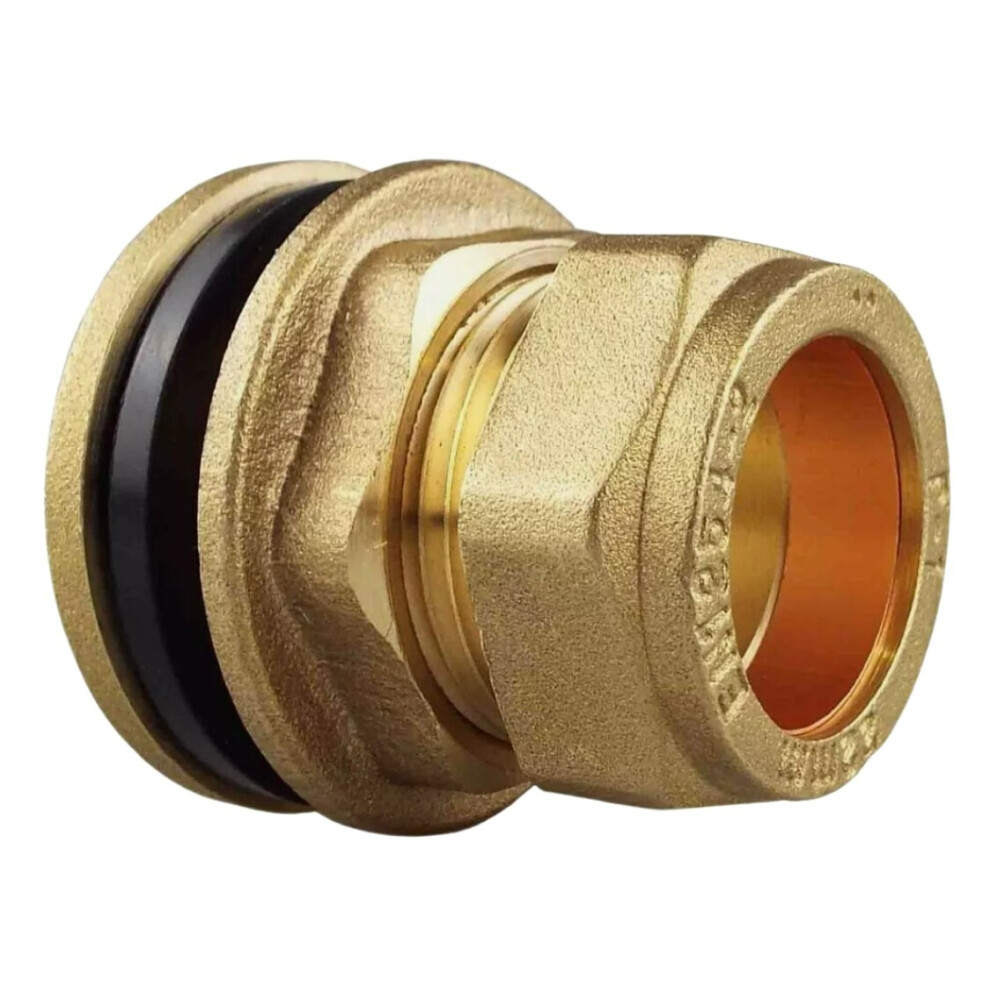 (22Mm Connector) Water Tank Flanged Connector Compression 15 & 22Mm & 28Mm Brass For Copper Pipe 5063873017242