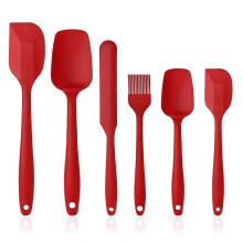 Silicone Spatulas Spoons Set, 6Pcs Silicone Kitchen Utensils Including Rubber Spatula, Silicone Basting Pastry Brush, Spoon Set Non-Stick,red