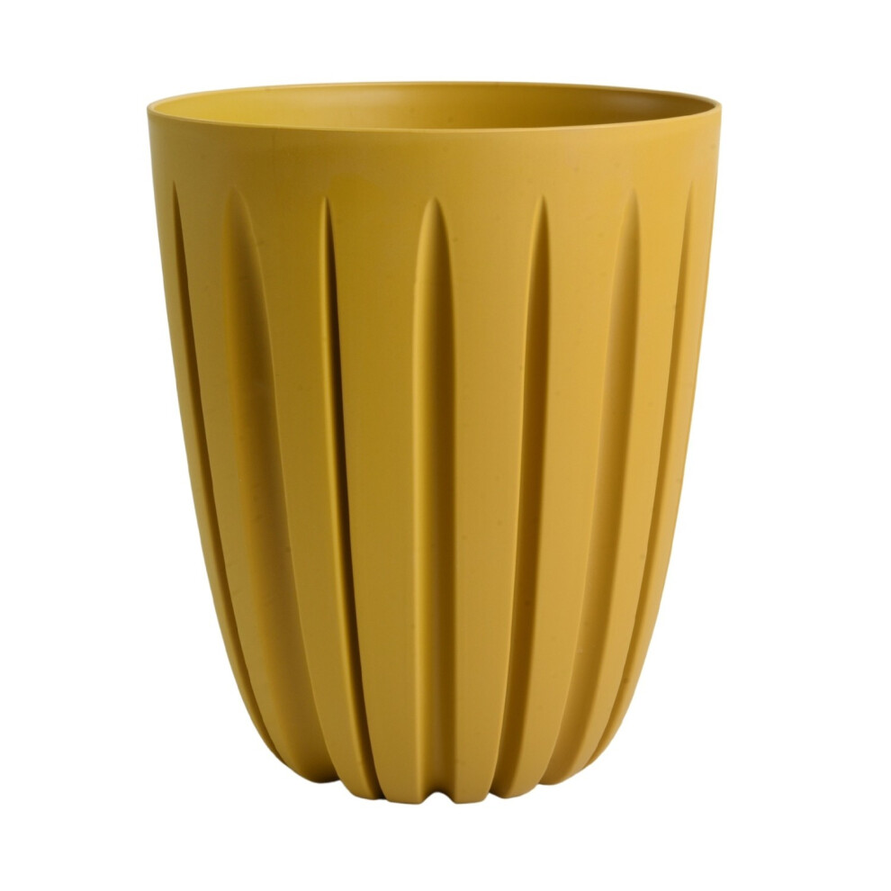Prosperplast (Mustard, 4.7L (D:19.2cm H:22.5cm)) Round Flower Pot Planter With Insert Grooved Plastic Indoor Outdoor