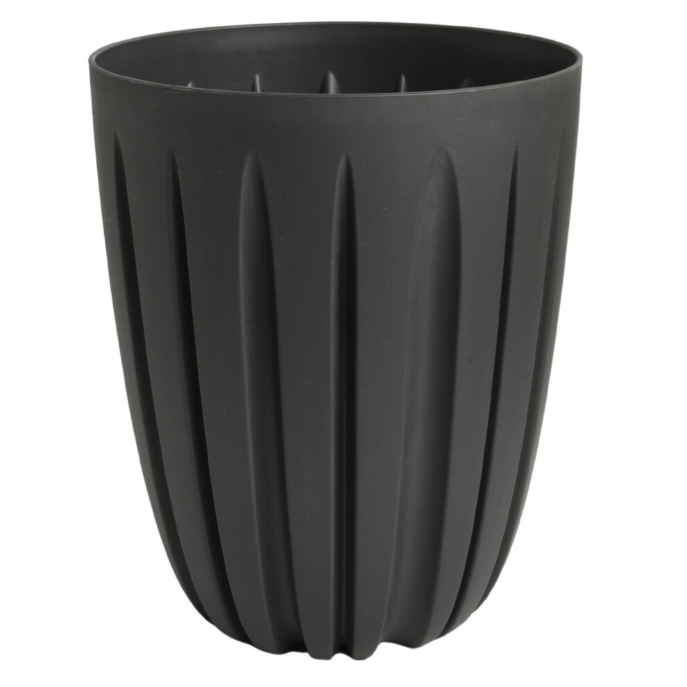 Prosperplast (Carbon, 1.8L (D:13.7cm H:16.8cm)) Round Flower Pot Planter With Insert Grooved Plastic Indoor Outdoor