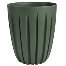 (Pine Green, 1.8L (D:13.7cm H:16.8cm)) Round Flower Pot Planter with insert Grooved Plastic Indoor Outdoor