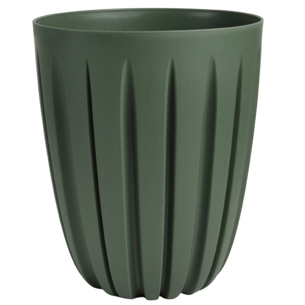 Prosperplast (Pine Green, 4.7L (D:19.2cm H:22.5cm)) Round Flower Pot Planter With Insert Grooved Plastic Indoor Outdoor
