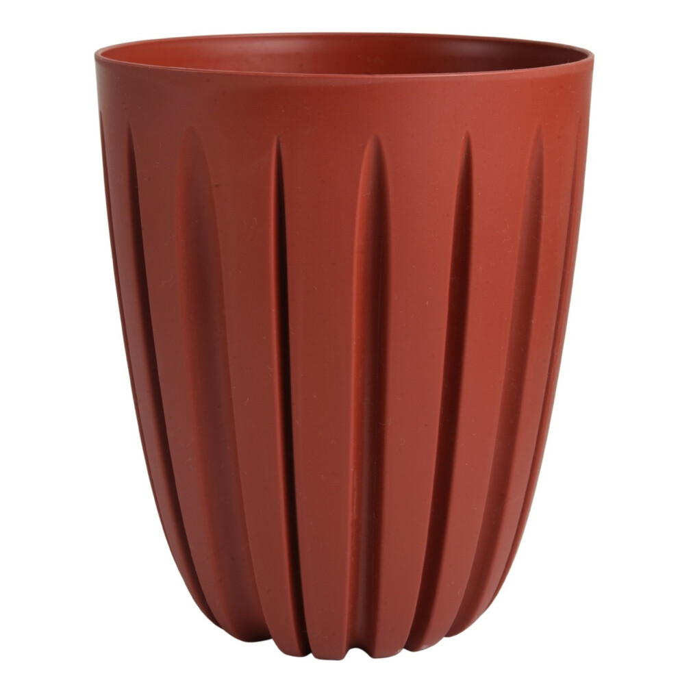 Prosperplast (, 1.8L (D:13.7cm H:16.8cm)) Round Flower Pot Planter With Insert Grooved Plastic Indoor Outdoor Red