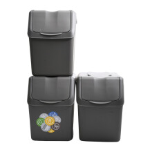 (Grey) Sorting Waste Bin Recycling Dustbin 20L Black White Grey Stackable Set of 3 Bins