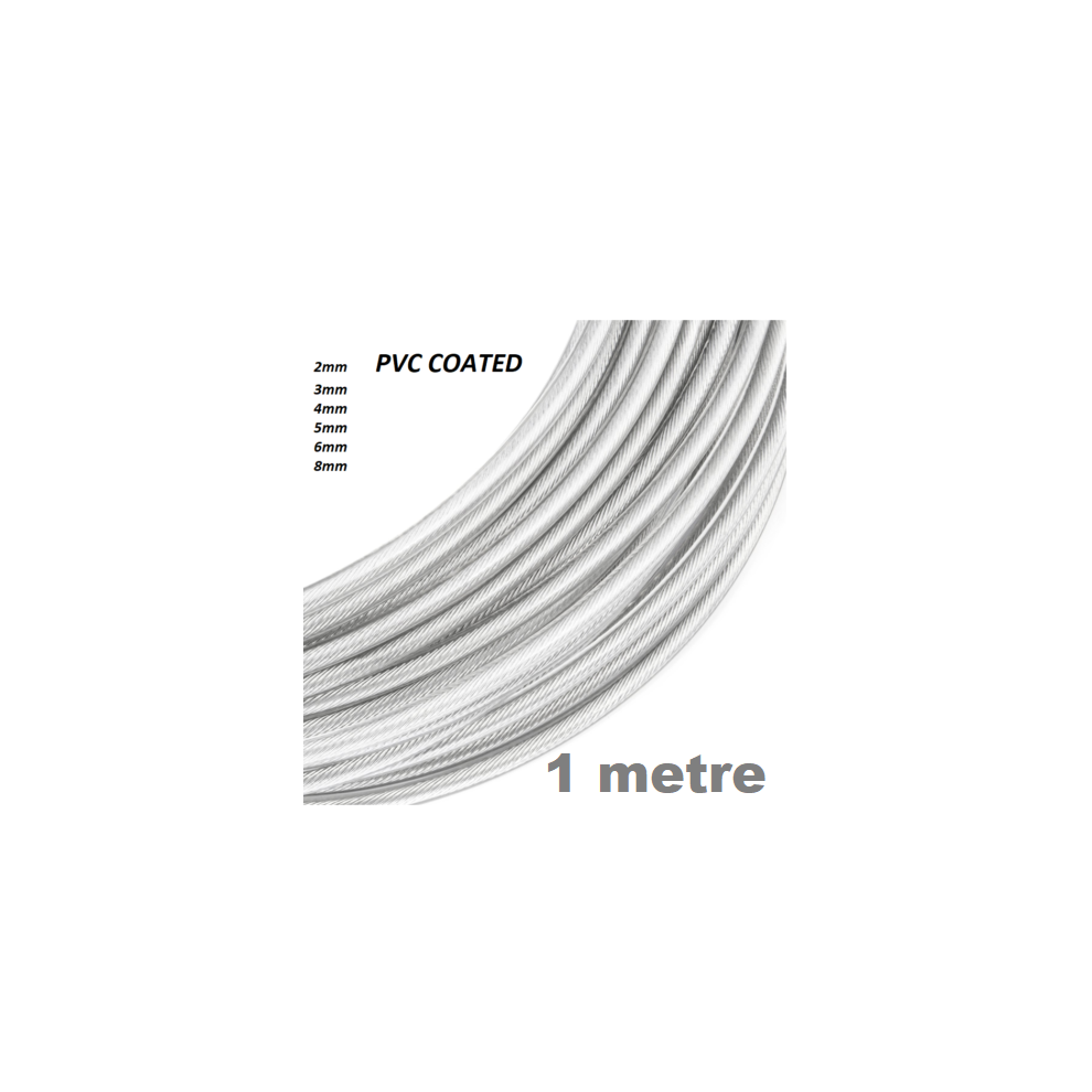 (1 Metre, 3Mm) Steel Wire Rope Metal Cable Rigging 7X7 Pvc Plastic Coated 2,3,4,5,6,8Mm 7427037824974