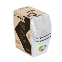 (White) Sorting Waste Bin Recycling Dustbin 20L Black White Grey Stackable Set of 3 Bins