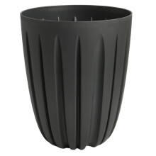 (Carbon, 2.9L (D:16.3cm H:19.5cm)) Round Flower Pot Planter with insert Grooved Plastic Indoor Outdoor