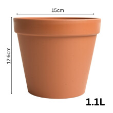 (D15cm x H12.6cm) Round Plant Pot Planter Flowerpot Round Plastic Classic Matt Terracotta Style