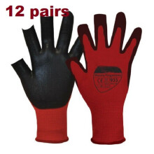 (XL+, 12) WORK GLOVES 3 DIGIT NITRILE RED PU COATED BUILDERS MECHANIC WAREHOUSE GRIP L XL