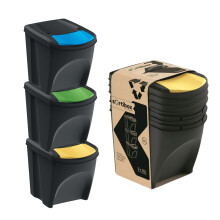 (3 x 25L set) Sorting Bins Recycling Segregation Waste Stackable Lidded Sticker Dustbin 25L
