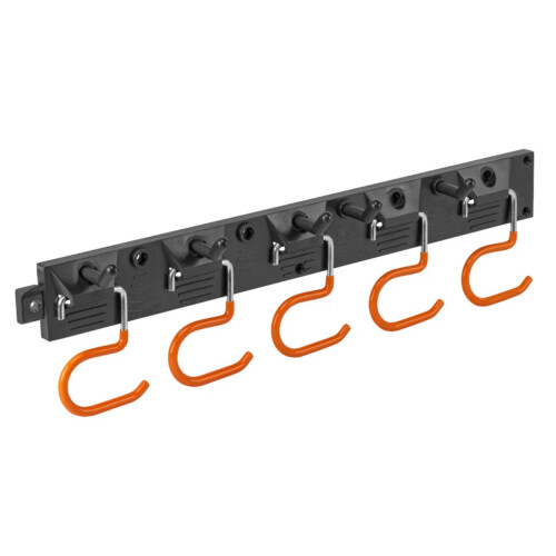 (5 Hook Rail) Wall Mounted Tool Holder Rack Rail Storage Shed Garage Organizer Roller Grip