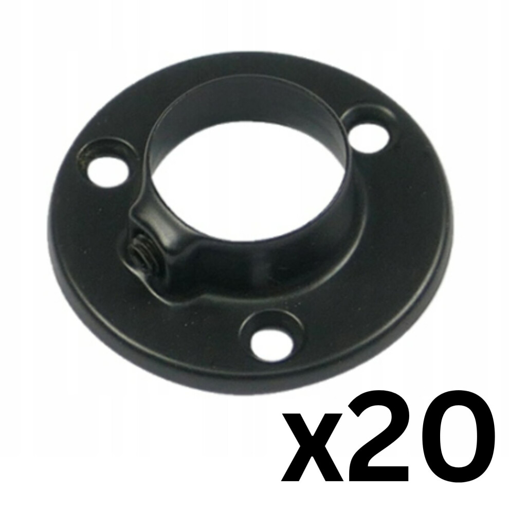 Gtv (20Pcs) Wardrobe End Supports Brackets For Round Hanging Rails Steel Black Hanger 25Mm