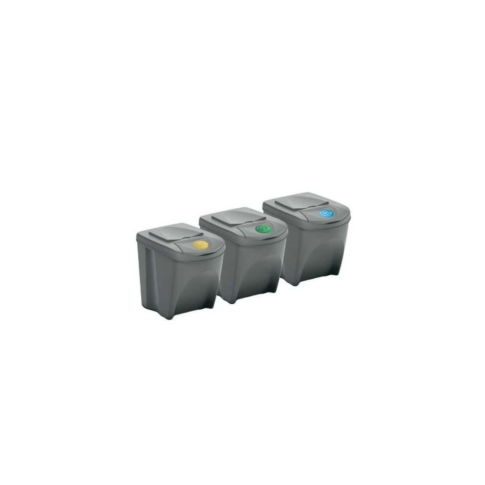 Prosperplast (3 X 25L) Recycling Segregation Waste Bin Sorting Stackable Lidded Sticker Handle Bin Set