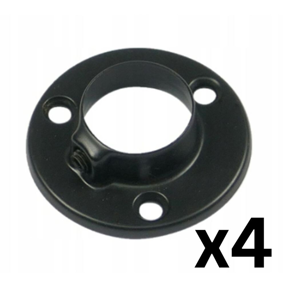 Gtv (4Pcs) Wardrobe End Supports Brackets For Round Hanging Rails Steel Black Hanger 25Mm