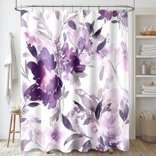 Cortina de chuveiro floral em aquarela 72x84 polegadas