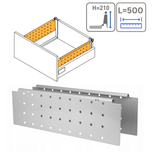 GTV (White, H210mm x L500mm) Kitchen Drawer Side Cover Perforated Sides Soft Close Medium Box Runner Grey