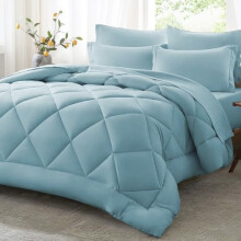 Conjunto de edredom azul claro de 7 peças, tamanho queen, 270 g/m²