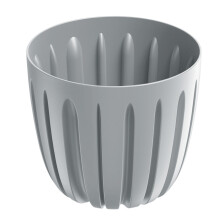 (Light grey, 1.3L (D13.8 x H12.5cm)) Round Flower Pot Planter Grooved Texture Plastic Indoor Outdoor Matt Strong Matt