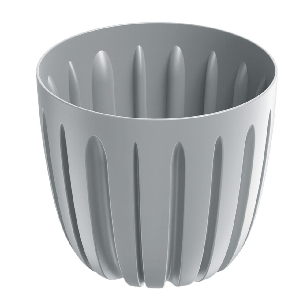 Prosperplast (Light Grey, 2.4L (D16.8 X H14.6cm)) Round Flower Pot Planter Grooved Texture Plastic Indoor Outdoor Matt Strong Matt