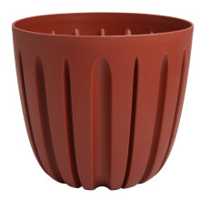 (Red, 2.4L (D16.8 x H14.6cm)) Round Flower Pot Planter Grooved Texture Plastic Indoor Outdoor Matt Strong Matt