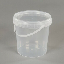 (BucketTransp_1L_x5) Plastic Buckets Tubs White Transparent Tamper Evident Lids 0.5L 1L 3L 5L 10L 25L