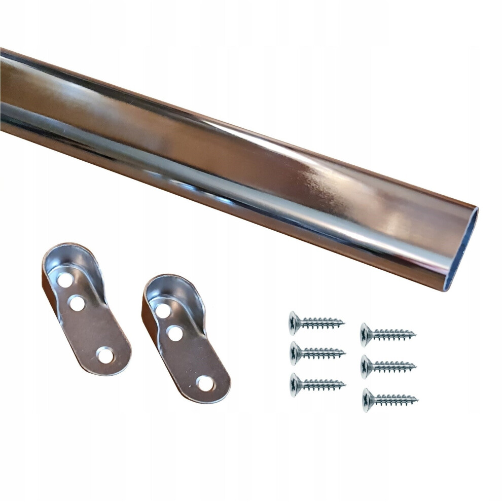 Gtv (1195Mm Rail + Brackets) Wardrobe Rail Oval Hanging Chrome Tube 30X15mm + End Supports + Screws 3 Lengths