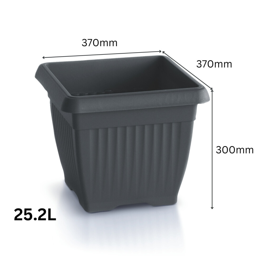 Prosperplast (, 37Cm) Square Classic Flowerpot With Saucer Planter Plant Pot Terracotta Terra Anthracite/Grey