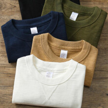 (Jungle Green, 3XL) Heavyweight Slub Cotton T-Shirt 320g American Retro Amekaji White Short Sleeve Summer Men Cotton Relaxed Crew Neck Top