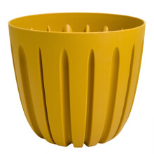 (Mustard, 2.4L (D16.8 x H14.6cm)) Round Flower Pot Planter Grooved Texture Plastic Indoor Outdoor Matt Strong Matt
