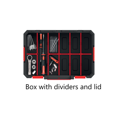 Prosperplast (Box with dividers and lid) Storage Tool Box On Wheels Large Mobile Tray Compartment Stackable Lockable
