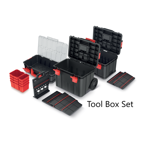 Prosperplast (Tool box set) Storage Tool Box On Wheels Large Mobile Tray Compartment Stackable Lockable