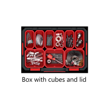 (Box with cubes and lid) Storage Tool Box On Wheels Large Mobile Tray Compartment Stackable Lockable