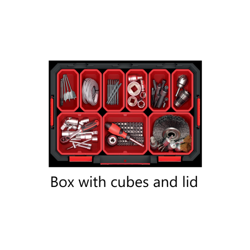 Prosperplast (Box with cubes and lid) Storage Tool Box On Wheels Large Mobile Tray Compartment Stackable Lockable