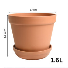 (17cm) Terracotta Flower Pot Planter with Saucer Plastic Matt Strong Indoor Outdoor