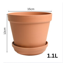 (15cm) Terracotta Flower Pot Planter with Saucer Plastic Matt Strong Indoor Outdoor
