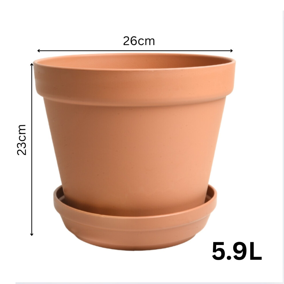 Prosperplast (26Cm) Terracotta Flower Pot Planter With Saucer Plastic Matt Strong Indoor Outdoor