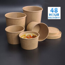 (32oz, 10) Disposable Soup Ice Cream Container Round Deli Food Lids Heavy Duty Bowl Paper