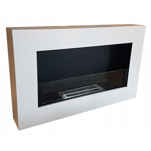 (With Glass Panel) Bio Ethanol Fireplace Biofire Fire B2C White Matt 650 x 400 FLAT BACK ANY WALL