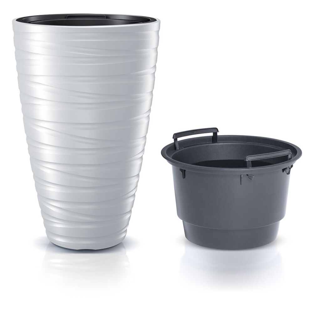 Prosperplast (White) Round Tall Plant Pot Elegant Large Flower Indoor Outdoor Garden Planters Maze