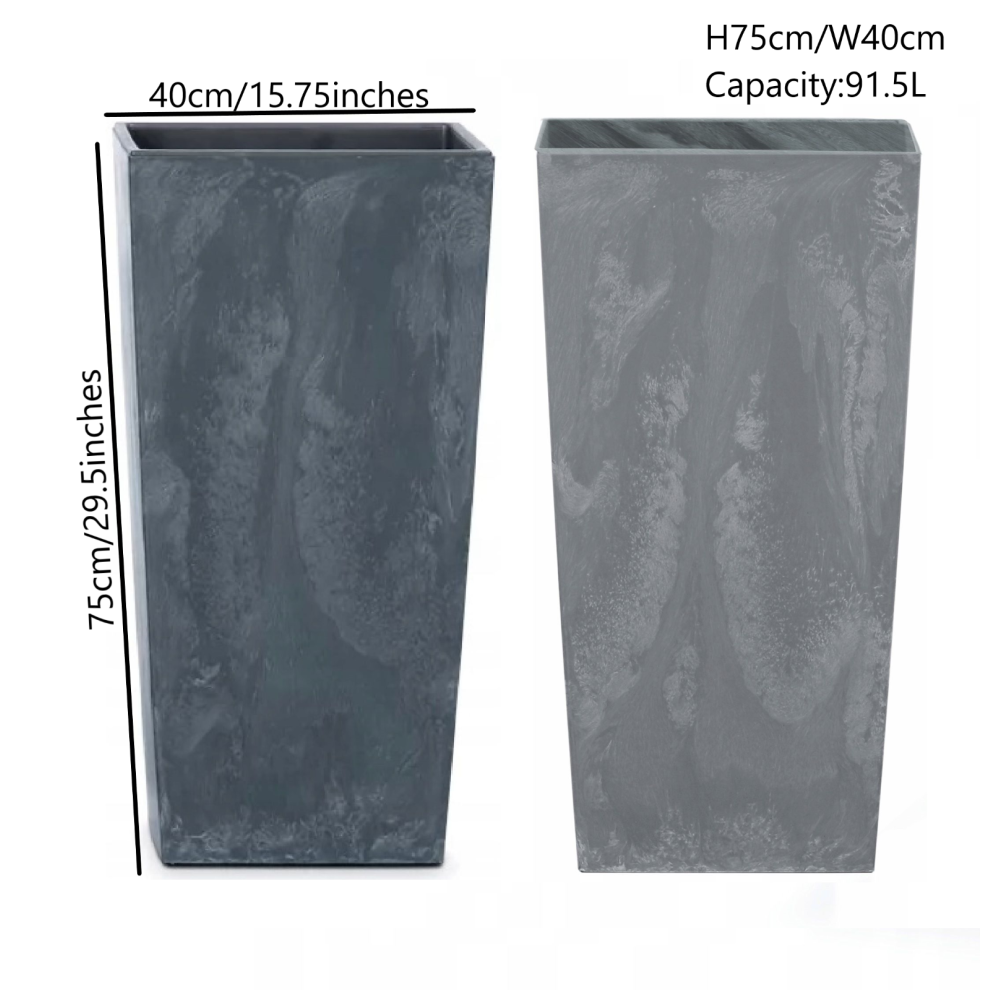 Prosperplast (Anthracite, H75cm/W40cm) Tall Planter Plant Pot Square Concrete Effect Flower Indoor Outdoor Garden Patio
