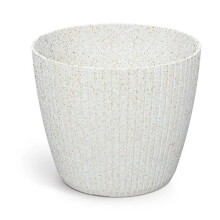 (ECO white, 0.8L ( W 119mm x H99mm)) Round Flowerpot Planter Cover Vertical Grooves 20% Wood Plastic Modern Elegant