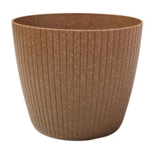 (ECO naturo, 1.3L ( W138mm x H 115mm)) Round Flowerpot Planter Cover Vertical Grooves 20% Wood Plastic Modern Elegant
