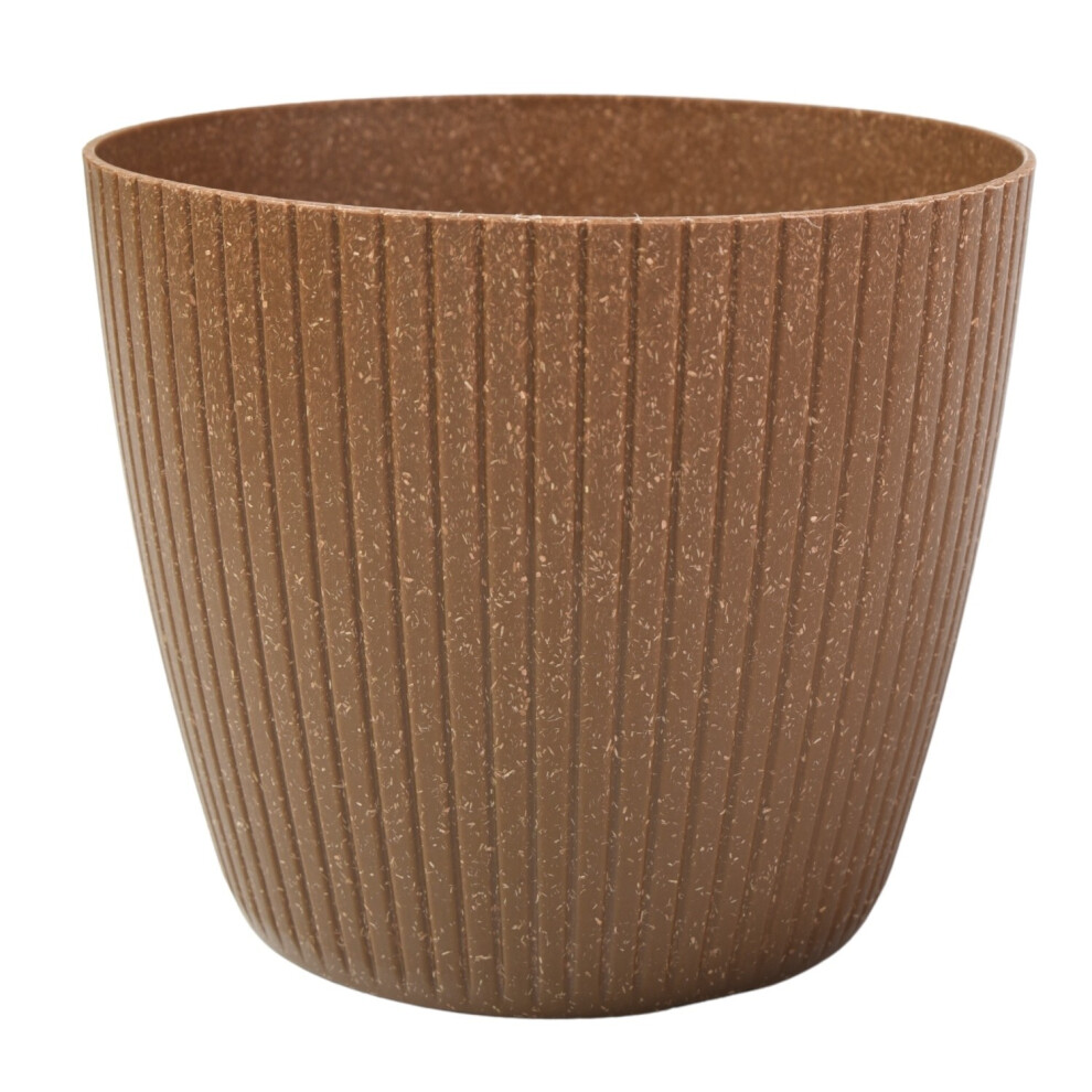 Prosperplast (Eco Naturo, 1.9L (W158mm X H 132Mm)) Round Flowerpot Planter Cover Vertical Grooves 20% Wood Plastic Modern Elegant