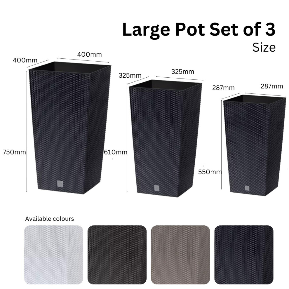 Prosperplast (Brown, Large Pots Set) Set Of 3 Flower Pots Tall Planter Rattan Look Plastic Plant Indoor Outdoor