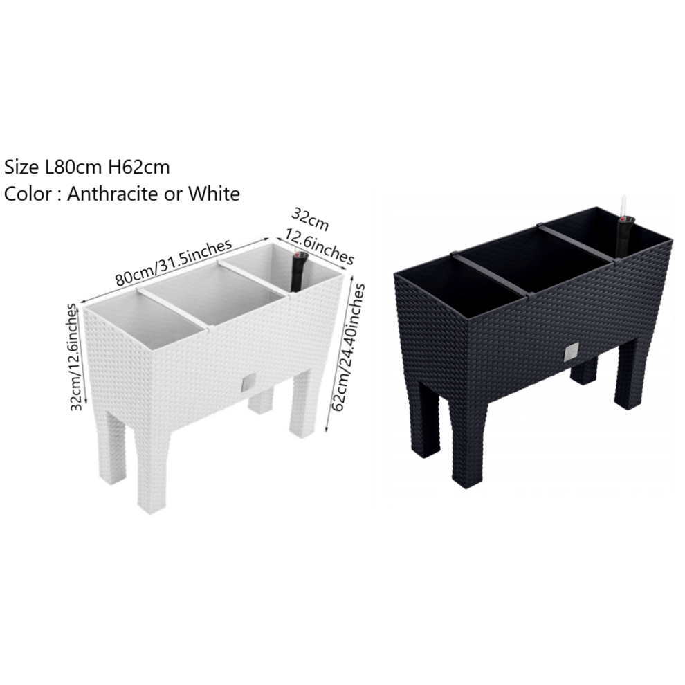 Prosperplast (Umber, L 60Cm H 46Cm) Raised Planter Plant Pot On Legs Rattan Large White Anthracite Flower Box 60 80
