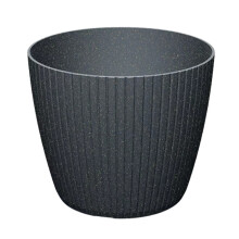 (ECO Anthracite, 3.9L (W198mm x H 172mm)) Round Flowerpot Planter Cover Vertical Grooves 20% Wood Plastic Modern Elegant