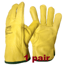 (L, 1) Driver Yellow Work Gloves Fleece Cotton Soft Grain Leather Lorry Drivers Safety