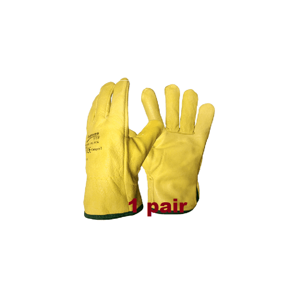 (L, 1) Driver Yellow Work Gloves Fleece Cotton Soft Grain Leather Lorry Drivers Safety 7427037834621